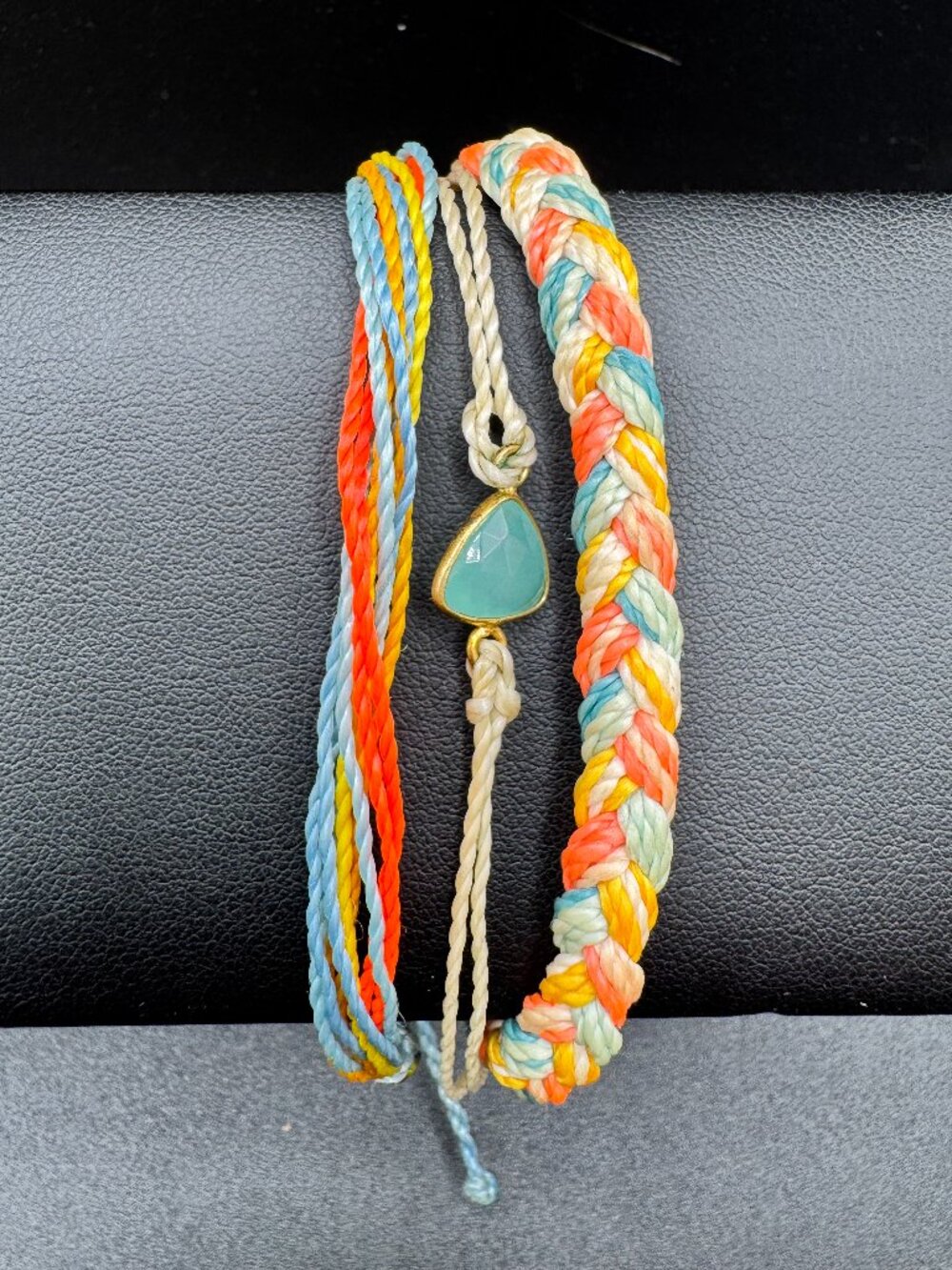 Pura Vida Aqua Stone Charm Multicolor Braided Boho Beach Bracelet Stack